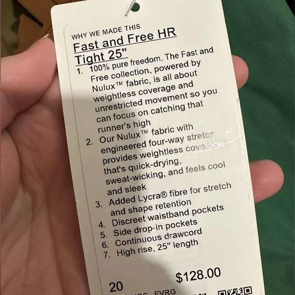 NWT LULULEMON Fast and Free High Rise in Everglade Green Size 20 - Picture 3 of 3